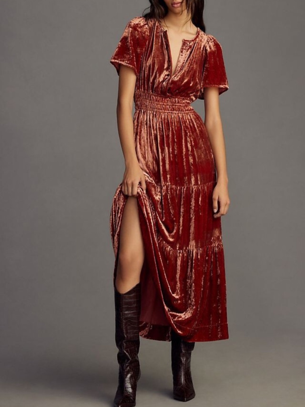 by Anthropologie Somerset Maxi Dress Velvet Edition XL Pink Mauve Raspberry